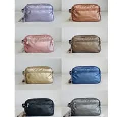 Necessaire Feminina Nylon Metálico 3 Divisórias - Bolsa Organizadora Viagem Maquiagem Grande Espaçosa Sem Logo