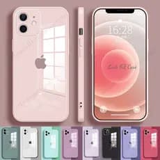 Capa De Silicone Líquido Borda Quadrada Vidro Resistente Para Iphone 12 11 Pro Max Xr Xs 7 8 Plus