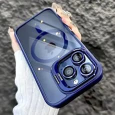 Baratie-Capa transparente para iphone 16 15 14 13 12 11 pro max 16pro magsafe suporte de carga sem fio capa de lente