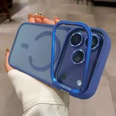 Capa Transparente de Luxo Lente Metálico Magnético Sem Fios para Carregamento para iPhone 17 16 15 14 13 12 11