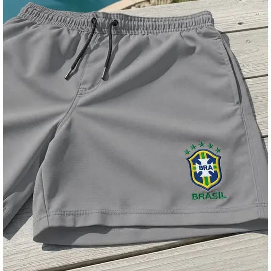 Bermuda Tactel Mauricinho Brasil Masculina Short Esportivo Futebol Praia Academia Com Bolsos