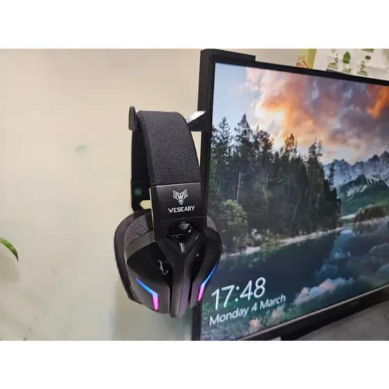Suporte para Fone Ouvido Headset no Monitor acessórios Headphone setup gamer pc moderno minimalista