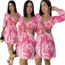 Vestido Feminino Estampado  Manga  Moda Verão Casual Leve Confortável Dia a Dia Tendência Lançamento