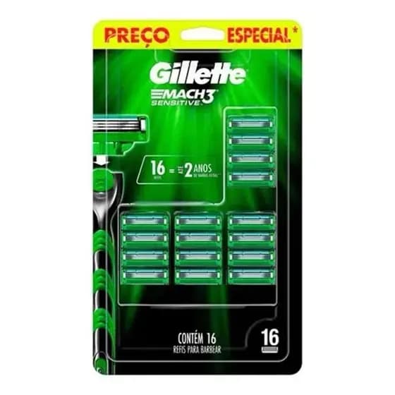 Carga Gillette mach3 Sensitive  Com16 unidades refil Mach 3, gilletti