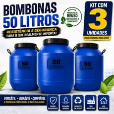 Bombona Tambor 50 Lts Com Alça Tampa Rosca 3 Unidades Azul Resistente