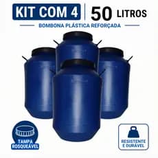 Kit 4 Bombonas Tambor de 50 Litros Azul Reuso para Uso com Ração Líquidos Agro