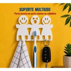 Porta Escova de Dente Suporte Adesivo 6 Ganchos Smile para Cozinha Banheiro Quarto