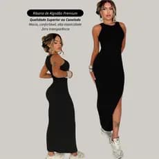 vestido longo com fenda lateral canelado tubinho justo casual