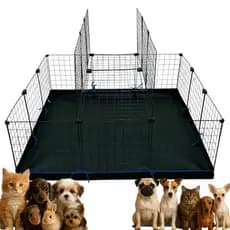 Cercadinho 40x40 com Gaiola Reforçada, 2 Tampas de Proteção e Tapete Incluso Preto/Branco
