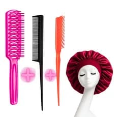 kit fitagem-escova mariana-pente fino-pente três fileiras-touca cetim com faixa kit mariana-touca