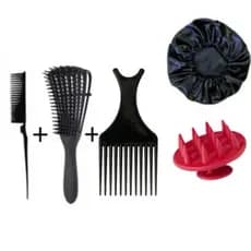 kit escova polvo - escova massageadora pente garfo (COR SORTIDA) pente três fileiras touca de cetim