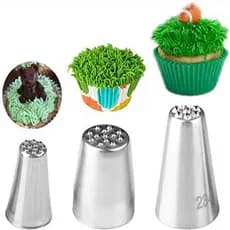 3 Pcs Creme De Aço Inoxidável Decoração Boca Pequena Grama Forma Bico De Ferramentas De Cozimento Confeiteiro Bicos Pastelaria Decorar