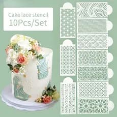 10Pcs Novos Estênceis De Bolo Fondant Stencils Gofragem De Malha Para Assar Biscoitos De Molde Em Pulverização De Moldes De Plástico