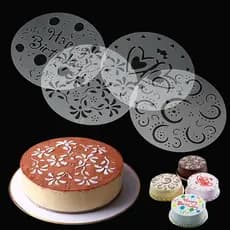 4Pcs Bolo Spray Mold De Aniversário Decoração Stencils Modelo Pastelaria Cozimento Ferramentas Kek