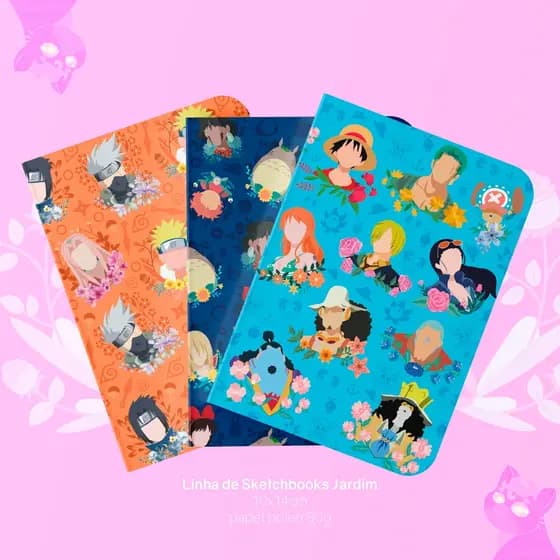 Caderno Sketchbook para Anotações ou Desenho STUDIO GHIBLI NARUTO ONE PIECE Feito Artesanalmente