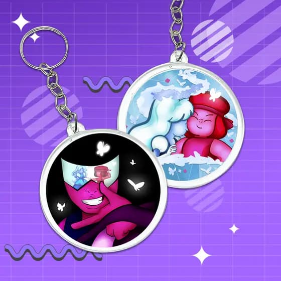 Chaveiro de ACRÍLICO Stiven Universo Cartoon Network Frente e Verso Cristal Gems Garnet