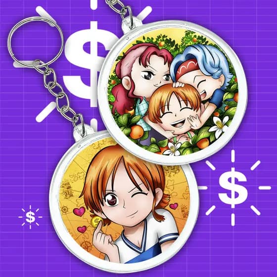 Chaveiro de ACRÍLICO One Piece frente e verso Nami Usopp Robin
