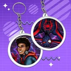 Chaveiro de ACRÍLICO Homem aranha Miles Morales Spider Gwen Aranhaverso Frente e Verso com Pingente