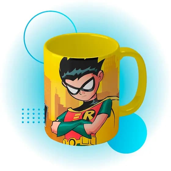 Caneca Jovens Titans Robin Ravena Cyborgue Mutano Estelar - Cerâmica colorida - 325 ml