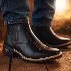 Botina Masculina Texana Botina Chelsea Country Confortável Em Couro Eco