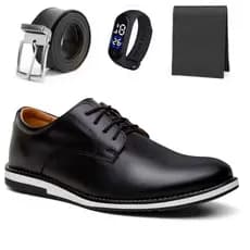 Kit Sapato Social Oxford Masculino Elegante de Couro Macio Confortável + Cinto Carteira e Relogio