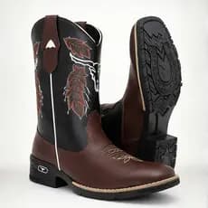 Bota Texana Botina Masculina Cano Bordado Solado Tratorado Rodeio Touro BOI Country