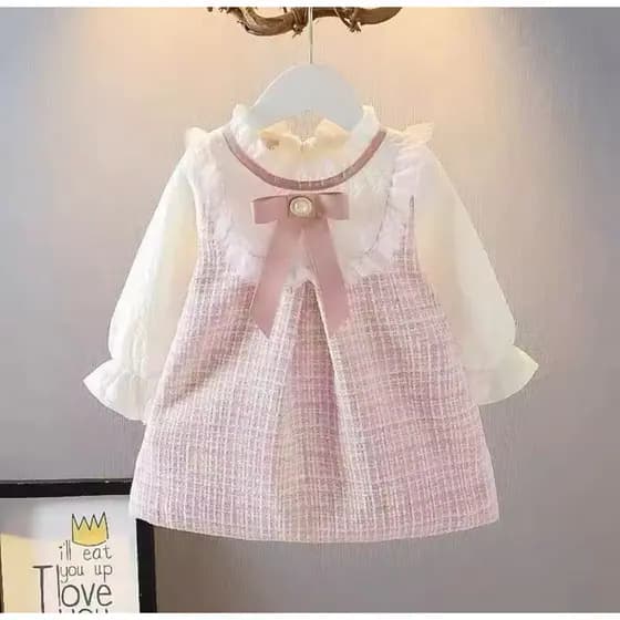 Vestido de Manga Longa Rosa para Crianças de 6 a 9 Meses