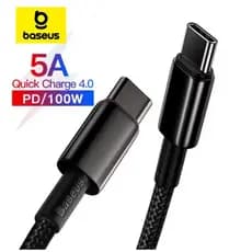Cabo de Dados e Carregamento Rápido Baseus 100W Tipo C para Tipo C - iPhone, Macbook Samsung, Xiaomi - USB C PD - Preto