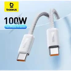 Cabo Baseus 100W Turbo USB Tipo C para Tipo C - Linha iPhone - Carregamento Rápido PD - 1m