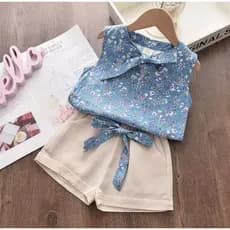 Conjunto Infantil 2 Peças Blusa e Short Azul para Bebês de 1 a 2 Anos