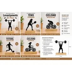 Enfeites Decoração Esportivos MDF Futebol, Ciclismo,Tênis, Academia Decoração de Mesa e Presente