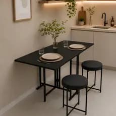 Mesa de jantar dobrável industrial 6 lugares compacta articulada retangular com base de aço para apartamento cozinha