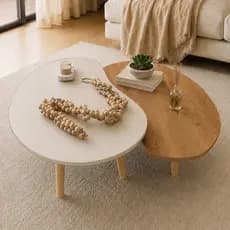 Conjunto mesa de centro sala de estar design orgânico moderna pés palito madeira decoração orgânica