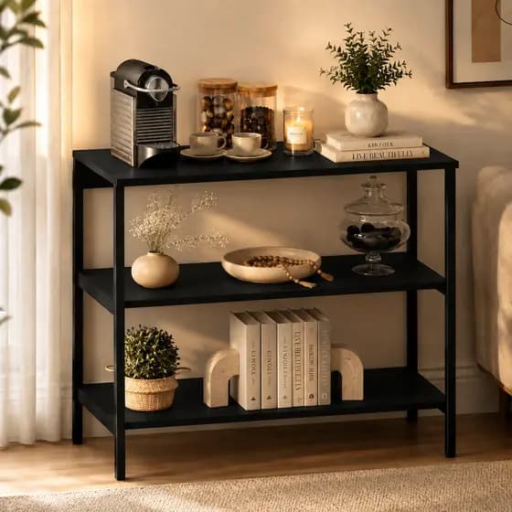 Aparador 3 prateleiras estilo industrial aço buffet cantinho café multiuso sala cozinha decorativo