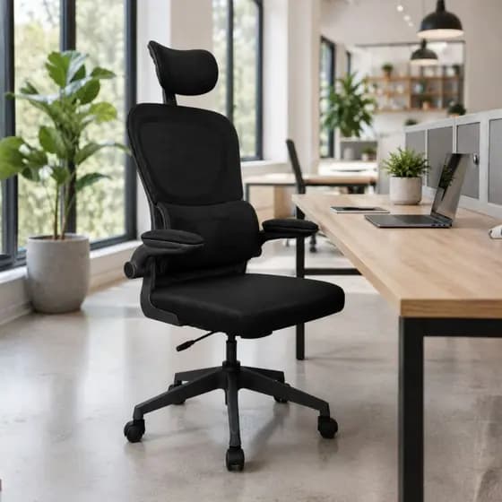 Cadeira ergonômica inclinável escritório gamer estofado mesh giratória rodinhas suporte lombar e cabeça braço rebatível
