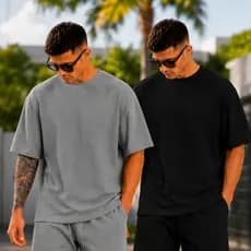 Kit 2 Camiseta Oversized Masculina Texturizada Casual Básica Lisa Premium