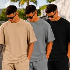 Kit 3 Camiseta Oversized Masculina Texturizada Casual Básica Lisa Premium