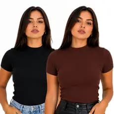 Kit 2 Blusa Básica Ribana Canelado Premium Casual Moda Gringa Basico Camiseta T-Shirt