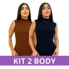Kit 2 Body Feminino Gola Alta Anarruga Canelado Manguinha Blusinha Moda 2025