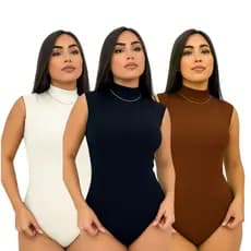 Kit 3 Body Feminino Gola Alta Anarruga Canelado Manguinha Blusinha Moda 2025