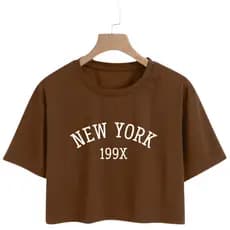 Camiseta Feminina Cropped Básica De Malha Algodão New York