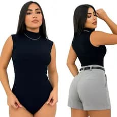 Body Feminino Gola Alta Anarruga Canelado Manguinha Blusinha Moda 2025