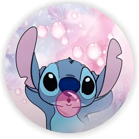 Painel Festa Infantil Redondo Stitch Bolinha de Chiclete rosa, fundo degrade + Arco, Suporte incluso. Fazemos personalizado com qualquer tema. Confeccionado em Lona fosca, impressão de alta resolução. cenário Circular p/ Decoração