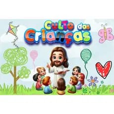 Painel Culto das Crianças retangular de lona para decoração de festa de aniversário infantil. Várias medidas.