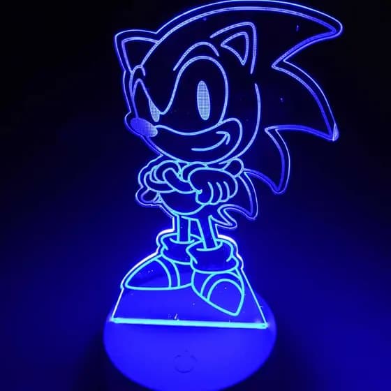 Abajur Luminária Sonic Led 3D de Mesa Ac0003 Presente dia das crianças Aniversário Natal Decoração diferente Menino bebê