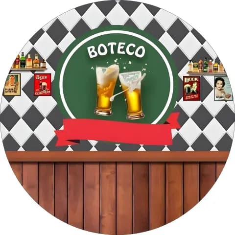 Painel Festa Infantil Redondo Boteco Chopp  + Arco, Suporte incluso. Fazemos personalizado com qualquer tema. Confeccionado em Lona fosca, impressão de alta resolução. cenário Circular p/ Decoração