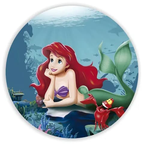 Painel Festa Infantil Redondo A Pequena Sereia Ariel Encantada + Arco, Suporte incluso. Fazemos personalizado com qualquer tema. Confeccionado em Lona fosca, impressão de alta resolução. cenário Circular p/ Decoração