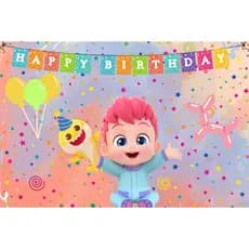 Painel Bebefinn aniversário retangular de lona para decoração de festa de aniversário infantil. Várias medidas.