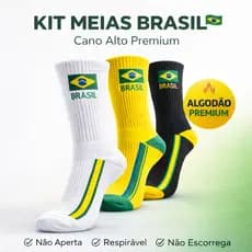 Kit Meia Brasil Copa 2026 Cano Alto Algodão Premium Unissex Confortável Não Escorrega Eleição 34ao44