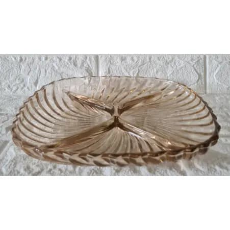 Petisqueira de vidro Âmbar e Transparente com 4 Divisórias 24 x 24 x 3,3cm